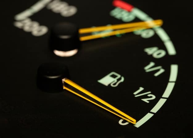 A close-up shot of the Ford Maverick Hybrid's instrument cluster showing the MPG reading during city driving, highlighting the fuel efficiency.