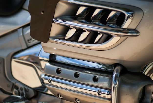A close-up shot of the 2025 Ford F-150's 3.5L EcoBoost V6 engine, showcasing its twin-turbocharger setup and engine bay layout.