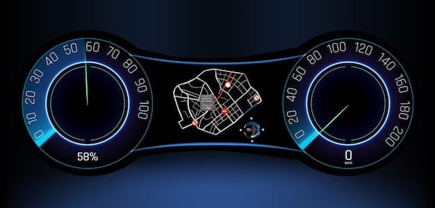The digital instrument cluster of the 2025 Audi A5 Coupe displaying navigation information, speed, and other vehicle data, showcasing the car's advanced technology.