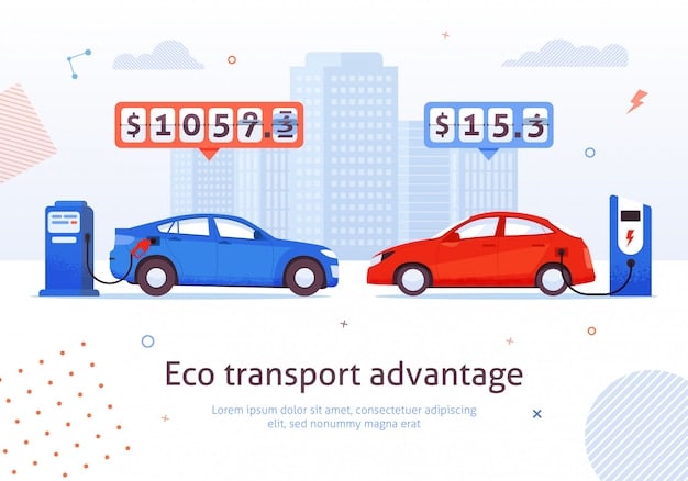 A side-by-side comparison of the price of an electric vehicle and a comparable gasoline vehicle, highlighting the price difference and the potential savings from government incentives and lower running costs.