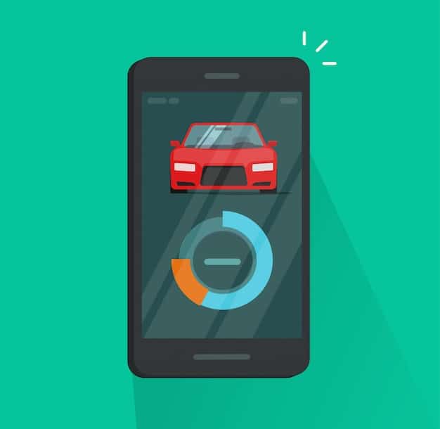 A smartphone displaying a car software update screen, with a progress bar indicating the installation of a security patch. The car key is visible in the background, emphasizing the ease of updating vehicle software via mobile devices.