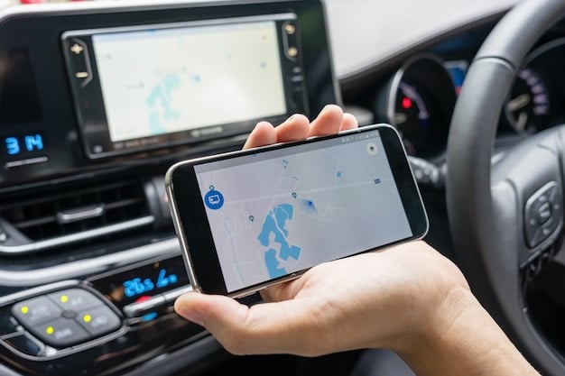 An image depicting a modern car infotainment system, showcasing features like navigation, music streaming, and smartphone integration. The image should highlight the user-friendly design.