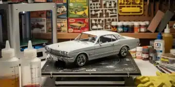 3D printed classic car scale model with traditional tools