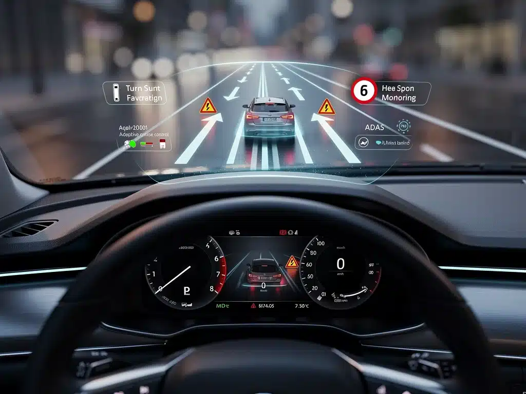 Augmented reality heads-up display in car dashboard, ADAS integration