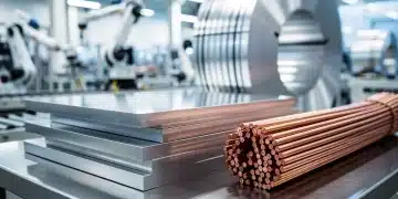 Industrial metals used in auto manufacturing, showing steel, aluminum, and copper.