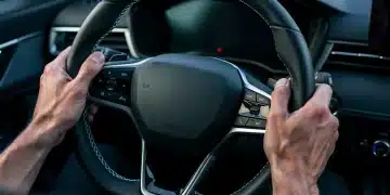 Modern car steering wheel with integrated haptic feedback for enhanced driver safety