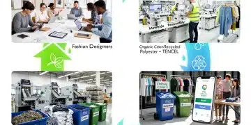 Circular economy model for US apparel brands showing design, production, and recycling loops.
