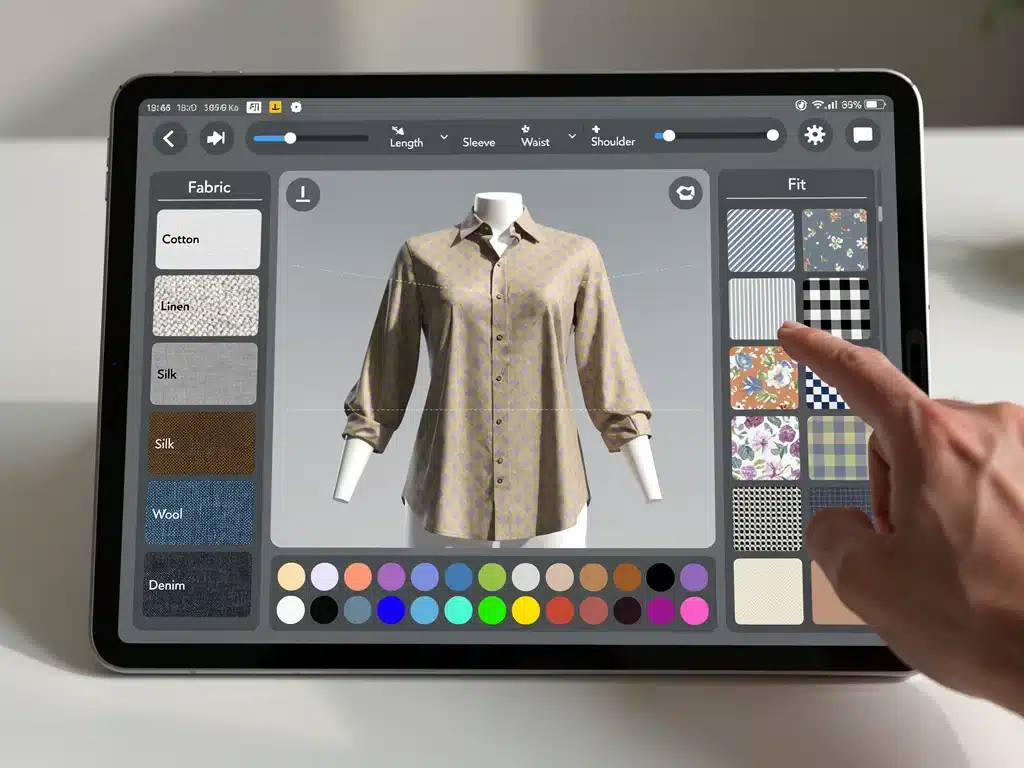 Digital design interface for personalized apparel customization with real-time 3D rendering.