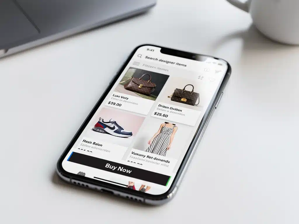 Smartphone displaying a popular fashion resale app interface