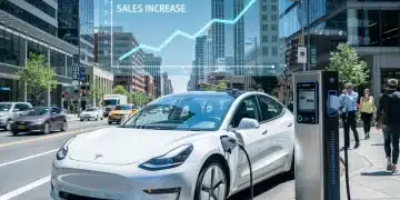 Electric vehicle charging at a station, representing the 12% sales surge in the US during H1 2026.