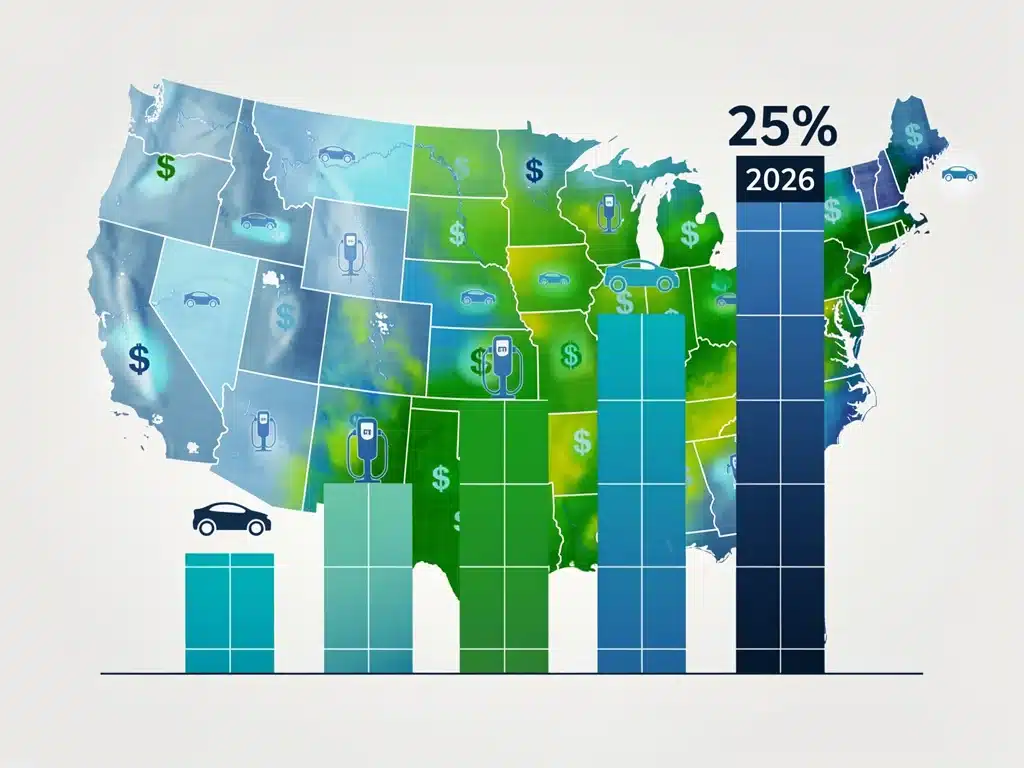 Graphic showing 25% increase in US EV infrastructure investment by 2026.