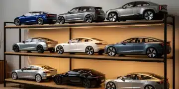 Detailed collection of electric vehicle scale models on display