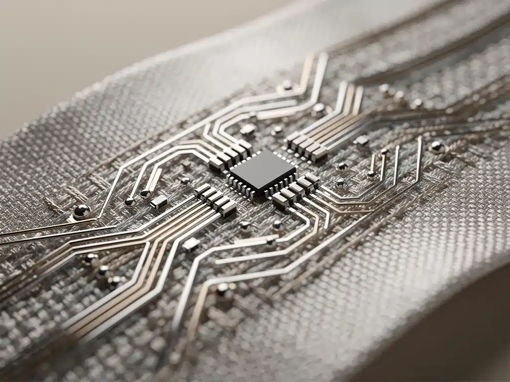 Flexible electronic circuit seamlessly woven into a smart fabric swatch.
