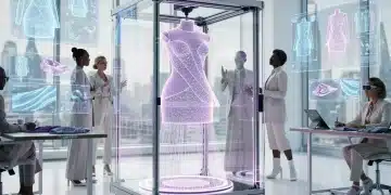 Futuristic 3D printing in fashion studio for custom apparel