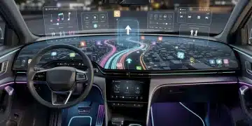 Futuristic car interior with advanced in-car infotainment display