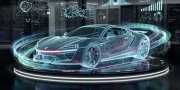 Futuristic car simulation with quantum computing data flows in 2026