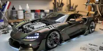 Futuristic custom scale model car with advanced detailing