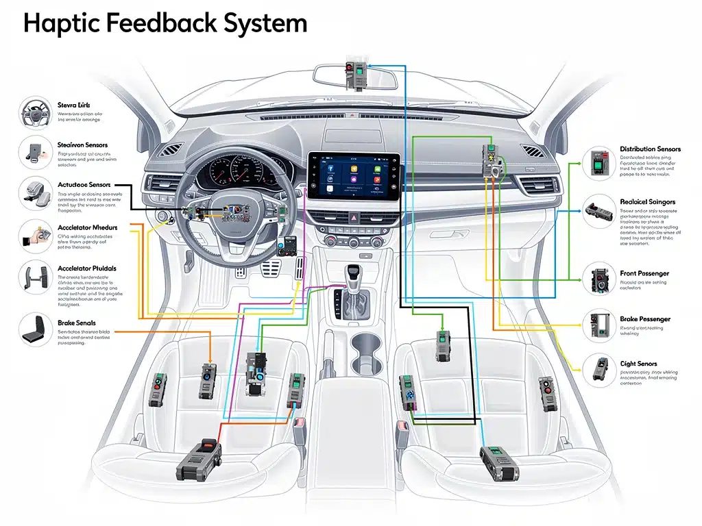 Diagram showing integrated haptic feedback components in a vehicle