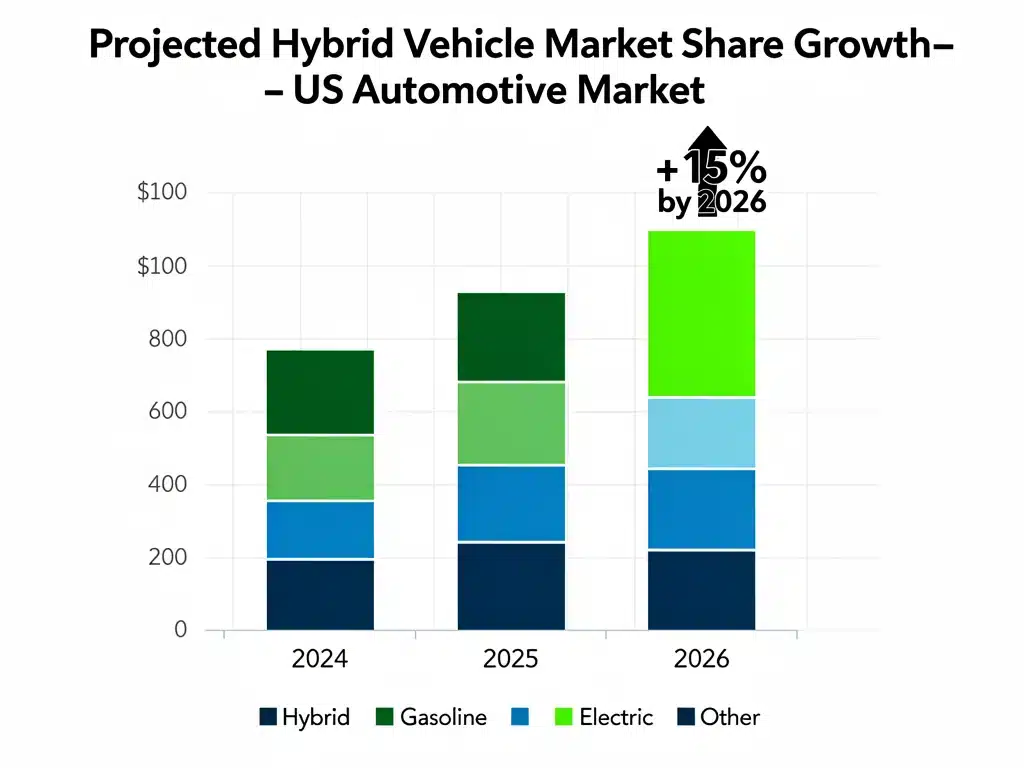 Projected growth of hybrid vehicle market share in the US by 2026 due to new regulations.