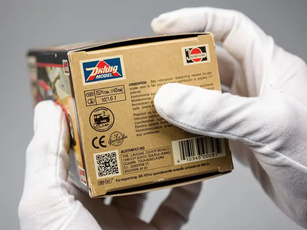 Collector examining original packaging of a rare vintage scale model.