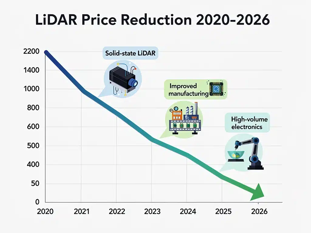 Infographic showing Lidar unit price reduction and technological advancements
