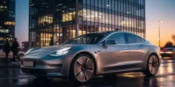Modern luxury electric vehicle in urban setting, symbolizing market growth