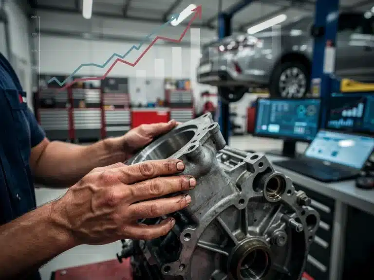 Mechanic inspecting car engine, symbolizing rising automotive maintenance costs.