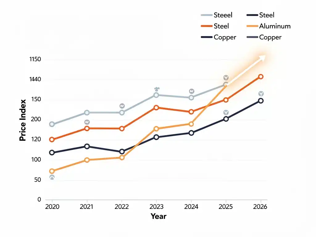 Graph showing historical and projected metal price trends impacting auto manufacturing.