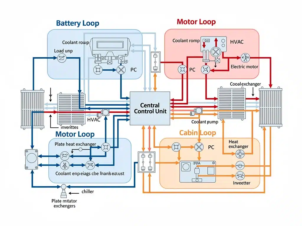 Multi-zone EV thermal management system diagram