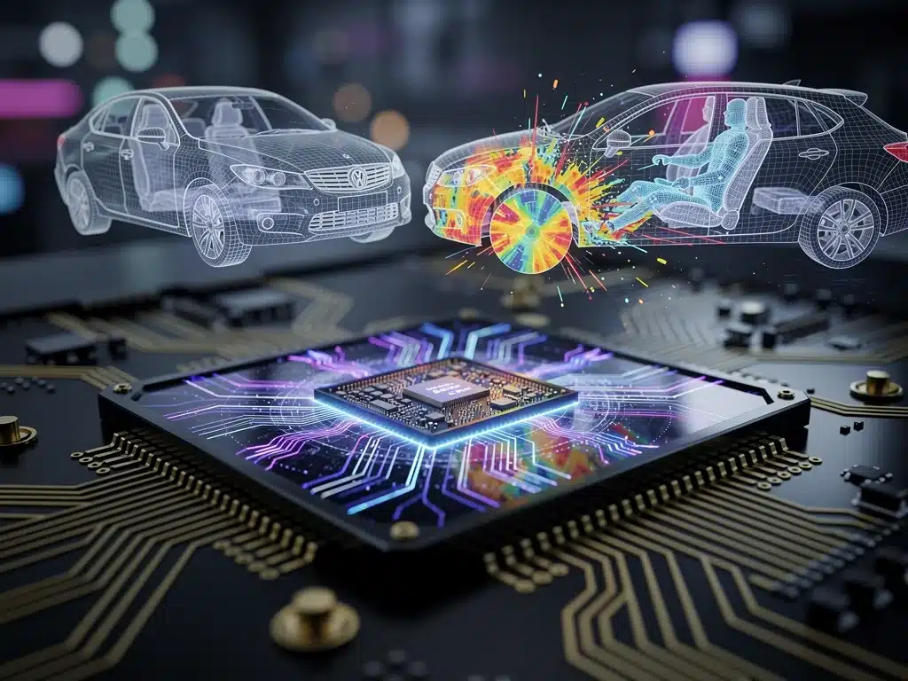 Quantum processor enhancing vehicle crash test simulations