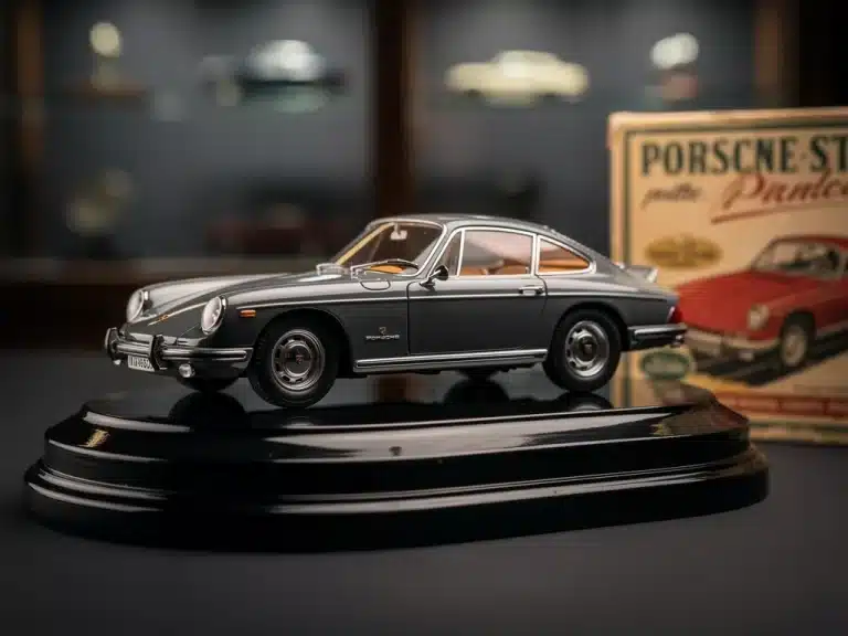 Close-up of a rare vintage scale model car, pristine condition, original packaging