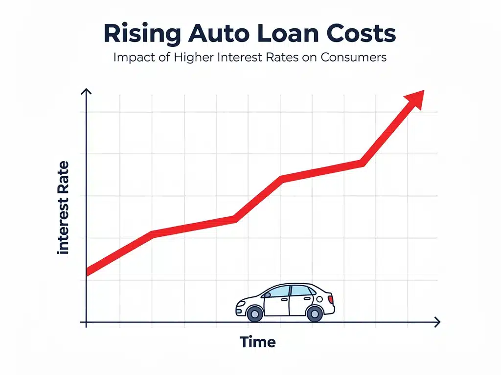Rising interest rates graph affecting auto loan costs.