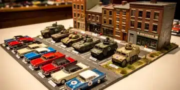 Detailed diorama showcasing diverse scale models and collector items
