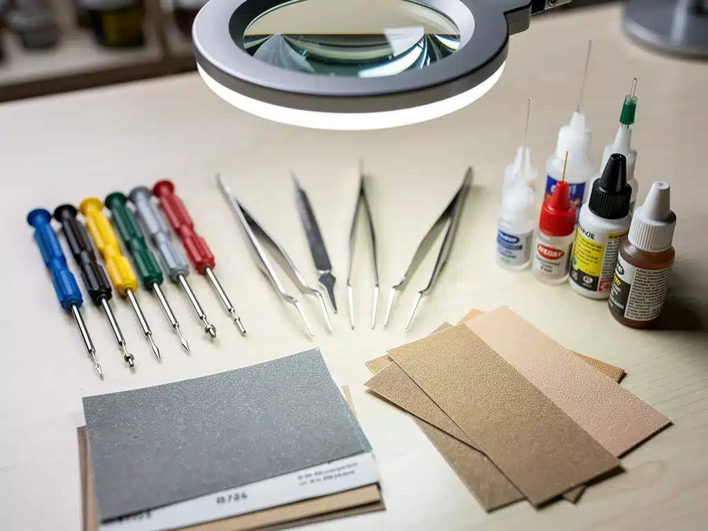 Specialized tools for precise scale model repair and restoration.